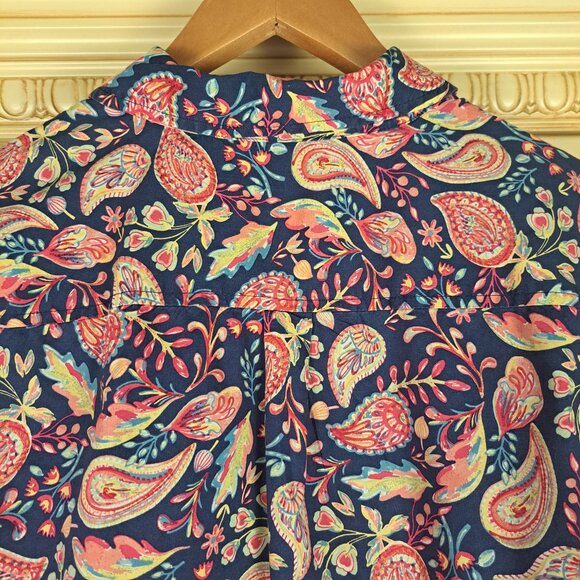 Talbots Women's Blue Pink Paisley Button Front Cotton Shirt Blouse Sz XL - Picture 8 of 10
